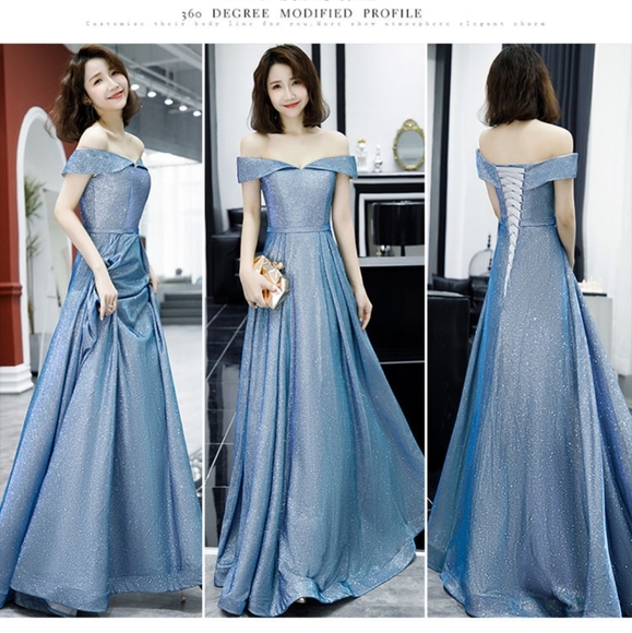 Off Shoulder Glitter Gradient Gown - Picture 1 of 7